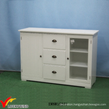 Handmade White Painting Small Wood Vintage Sideboard